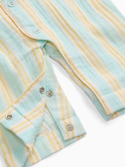 MORI Cream Stripe Front Opening Sleepsuit image 5