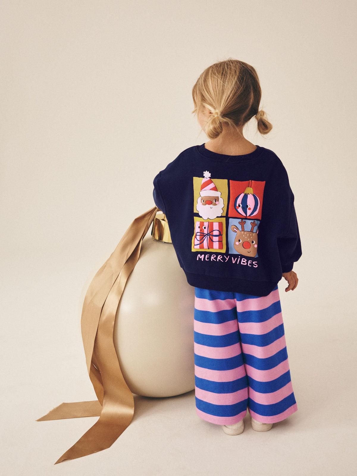 Navy/Purple Christmas Santa Sweatshirt and Wide Leg Joggers Set (3mths-7yrs) - image 1
