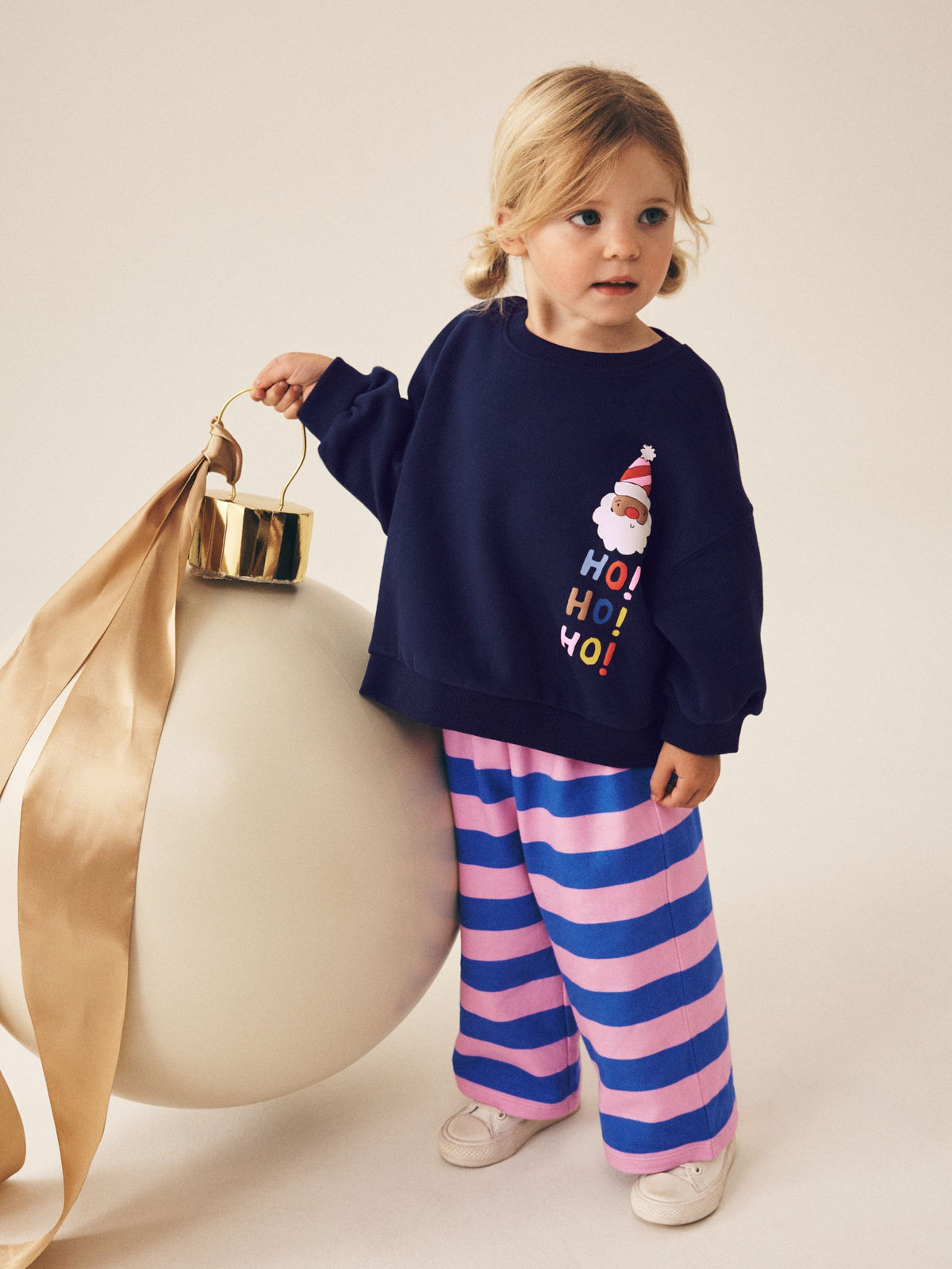 Navy/Purple Christmas Santa Sweatshirt and Wide Leg Joggers Set (3mths-7yrs) - image 2