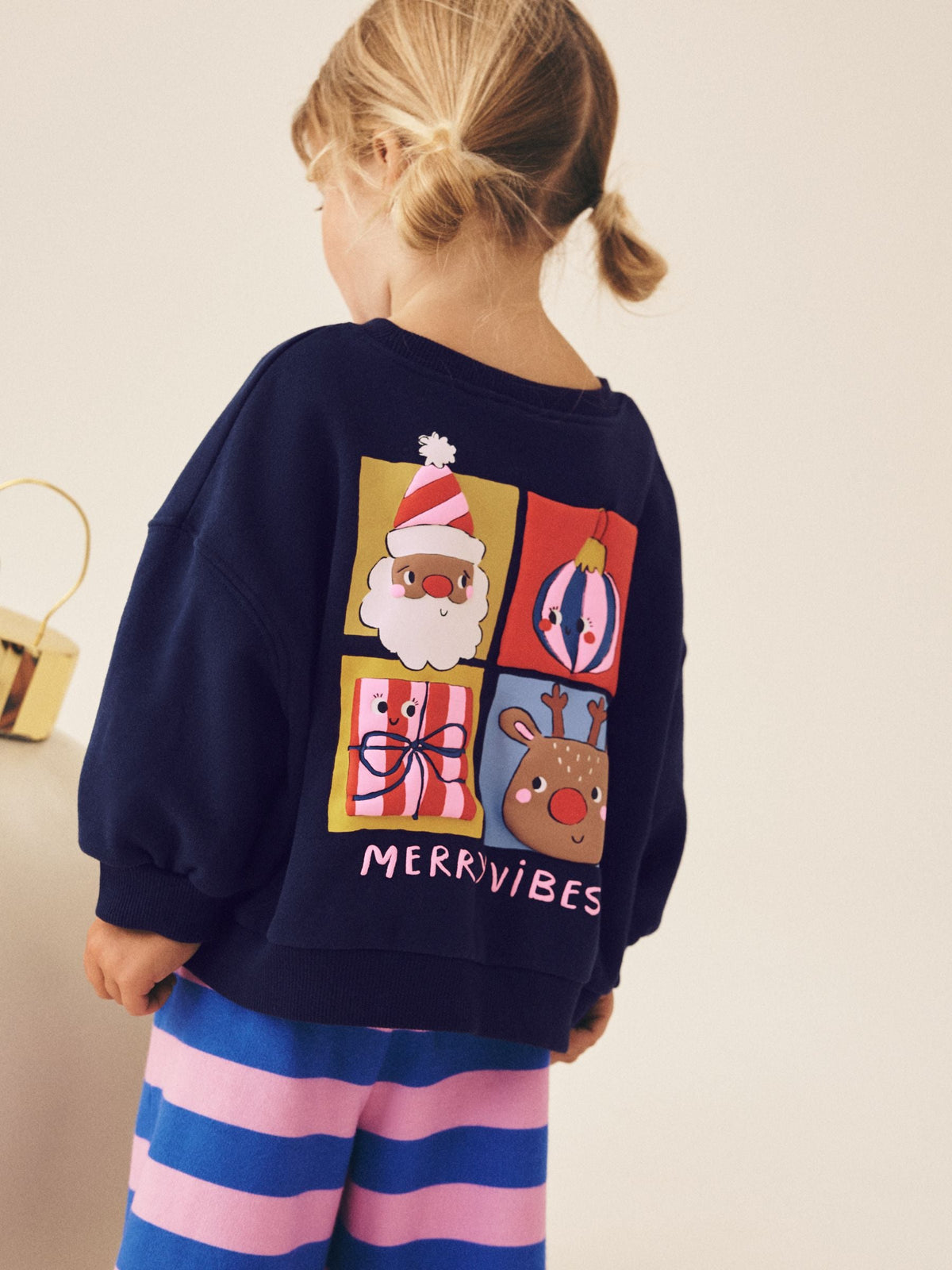 Navy/Purple Christmas Santa Sweatshirt and Wide Leg Joggers Set (3mths-7yrs) - image 3