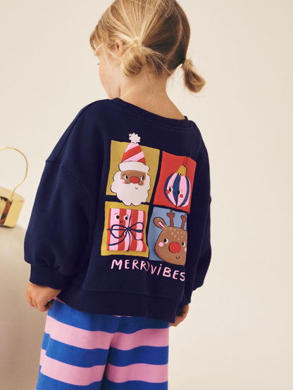Navy/Purple Christmas Santa Sweatshirt and Wide Leg Joggers Set (3mths-7yrs) - image 3