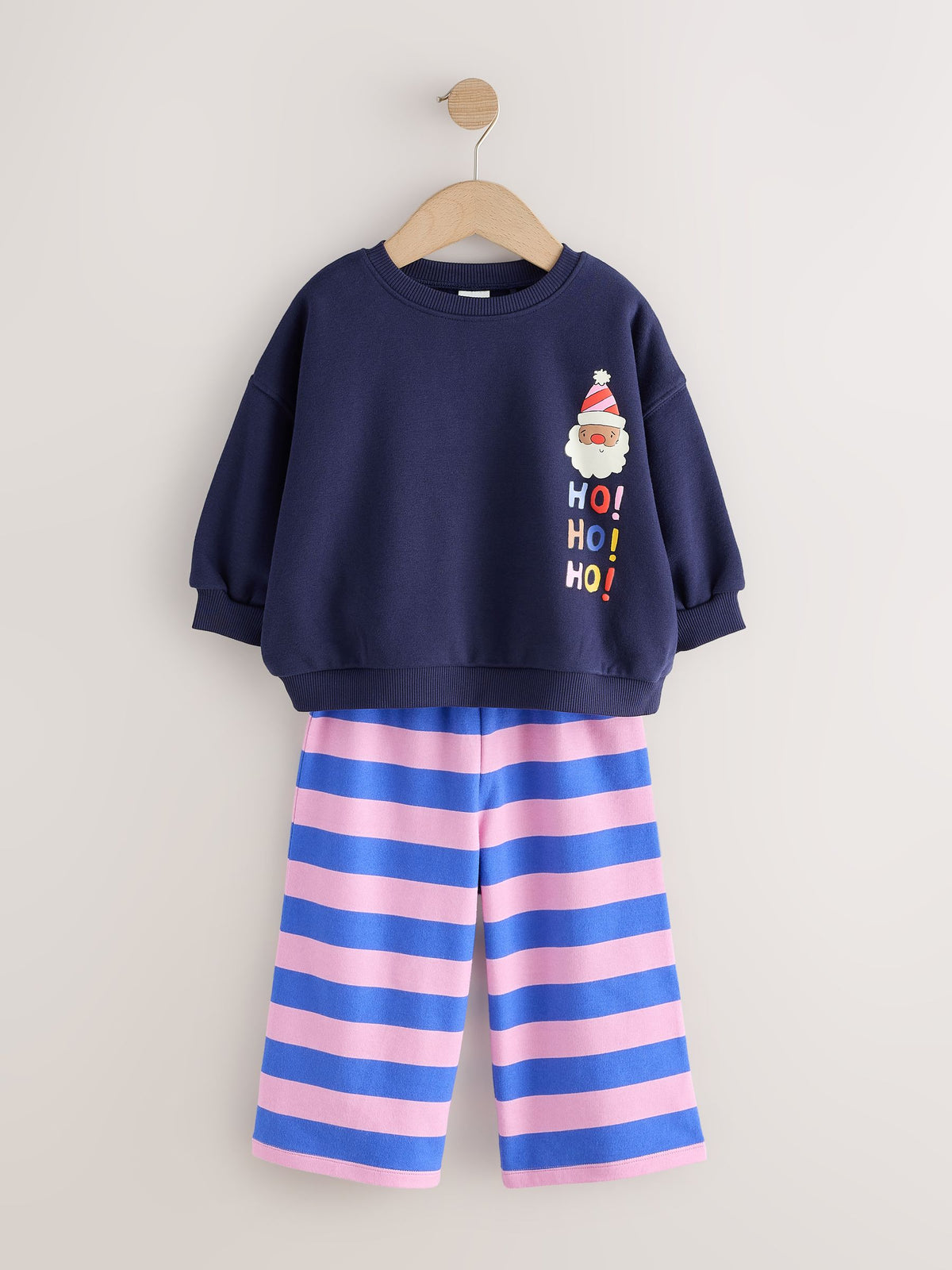 Navy/Purple Christmas Santa Sweatshirt and Wide Leg Joggers Set (3mths-7yrs) - image 4