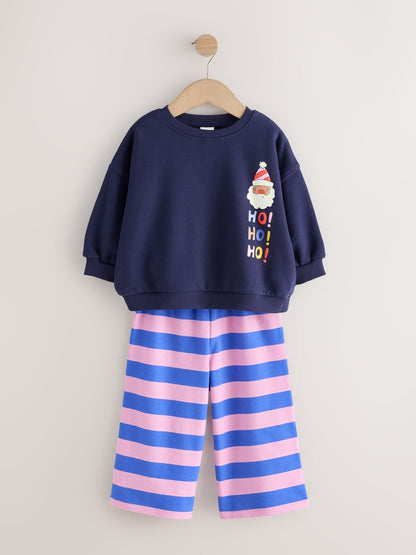 Navy/Purple Christmas Santa Sweatshirt and Wide Leg Joggers Set (3mths-7yrs) - image 4