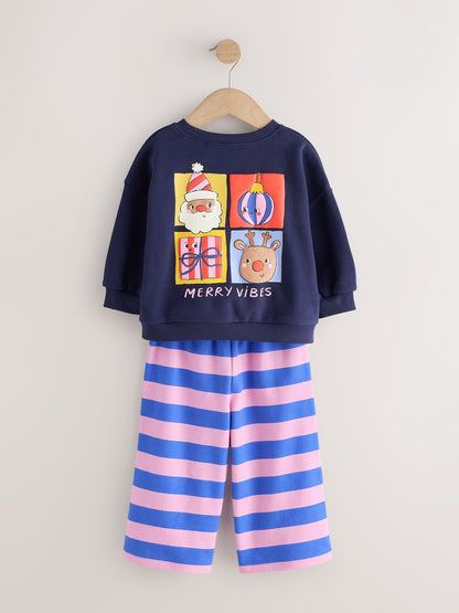 Navy/Purple Christmas Santa Sweatshirt and Wide Leg Joggers Set (3mths-7yrs) - image 5