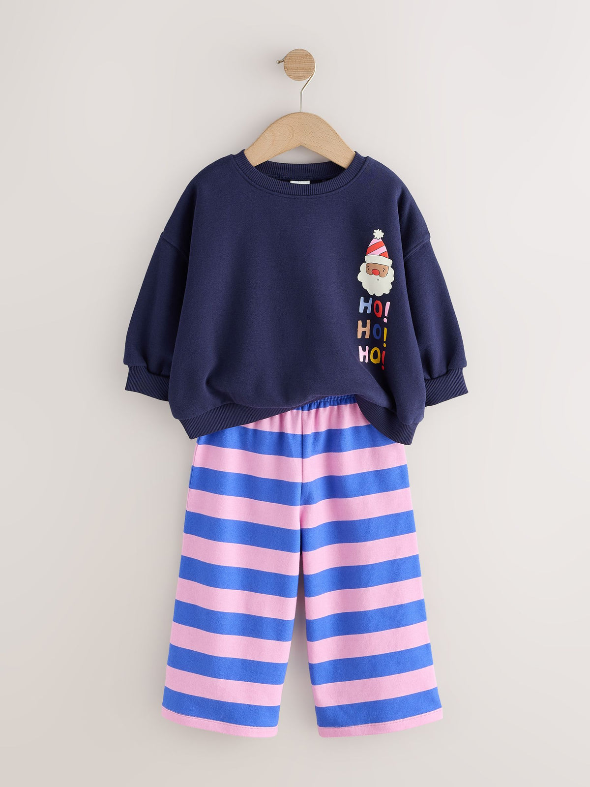 Navy/Purple Christmas Santa Sweatshirt and Wide Leg Joggers Set (3mths-7yrs) - image 6