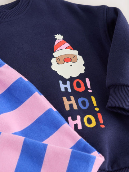 Navy/Purple Christmas Santa Sweatshirt and Wide Leg Joggers Set (3mths-7yrs) - image 8