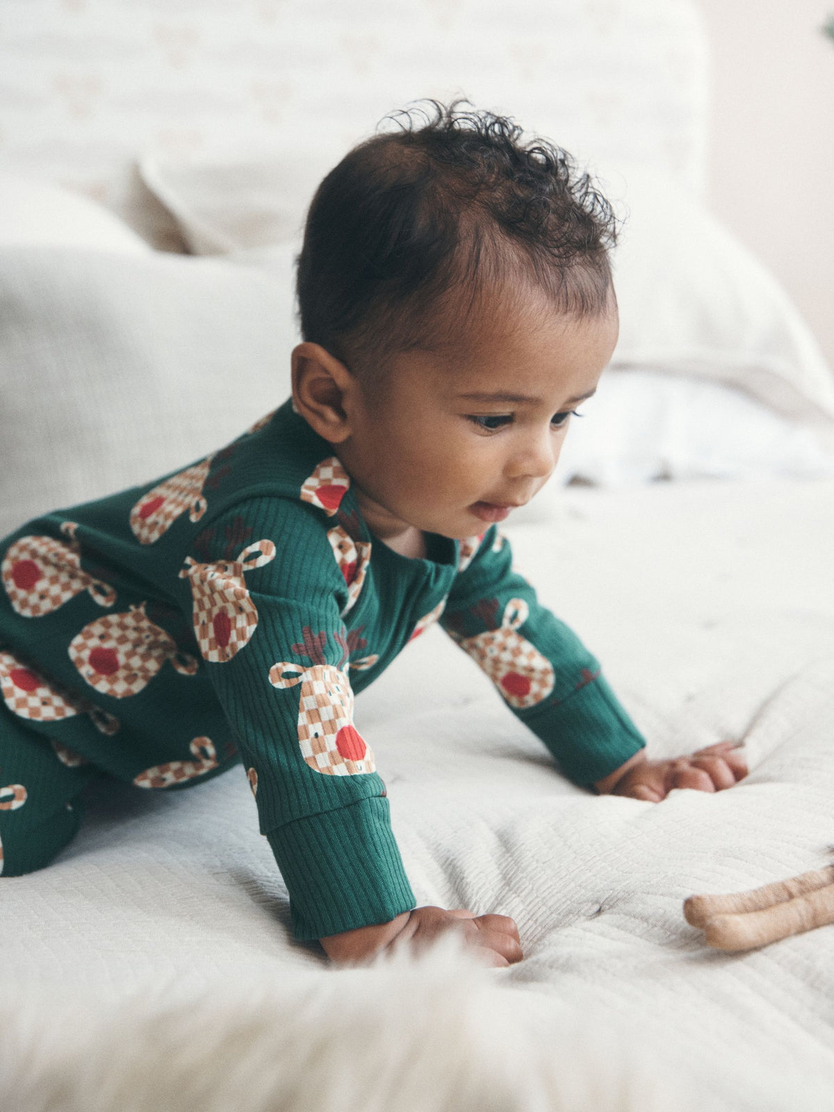 Green Reindeer Christmas Two Way Zip Sleepsuit (0mths-3yrs) - image 2