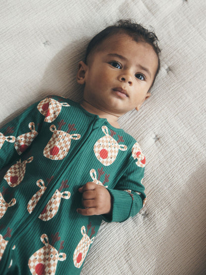 Green Reindeer Christmas Two Way Zip Sleepsuit (0mths-3yrs) - image 3