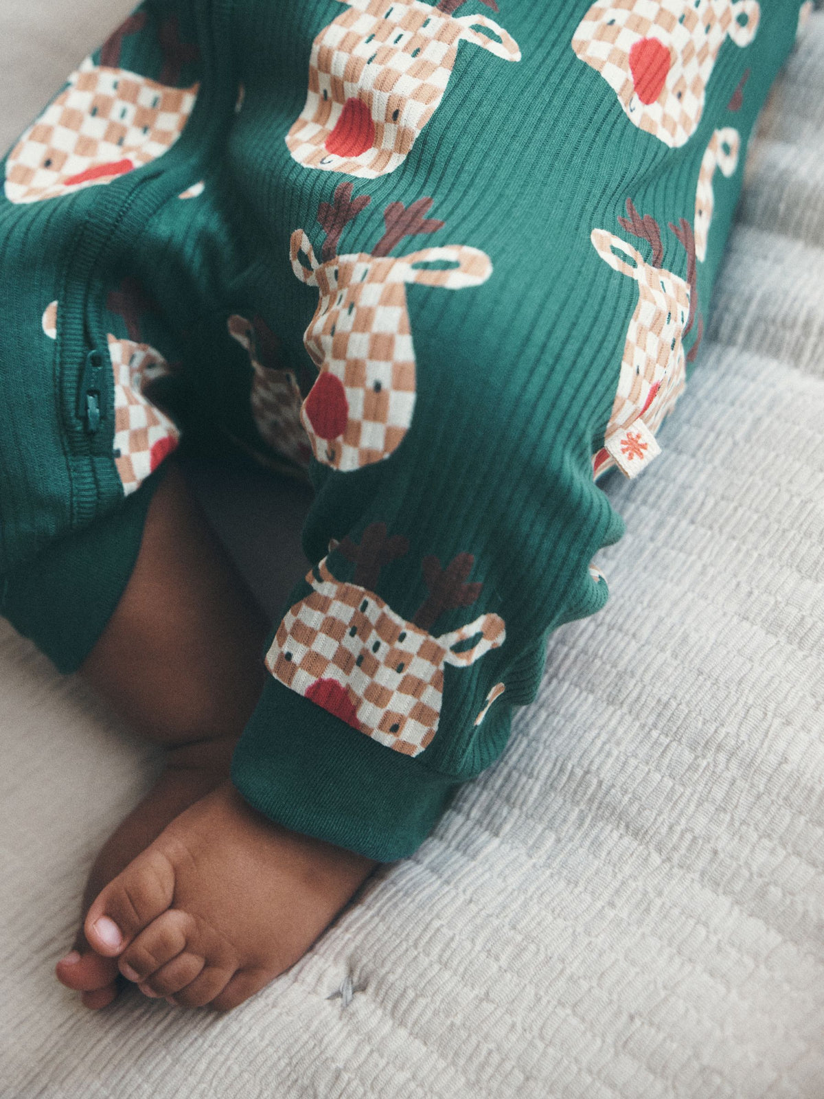 Green Reindeer Christmas Two Way Zip Sleepsuit (0mths-3yrs) - image 4
