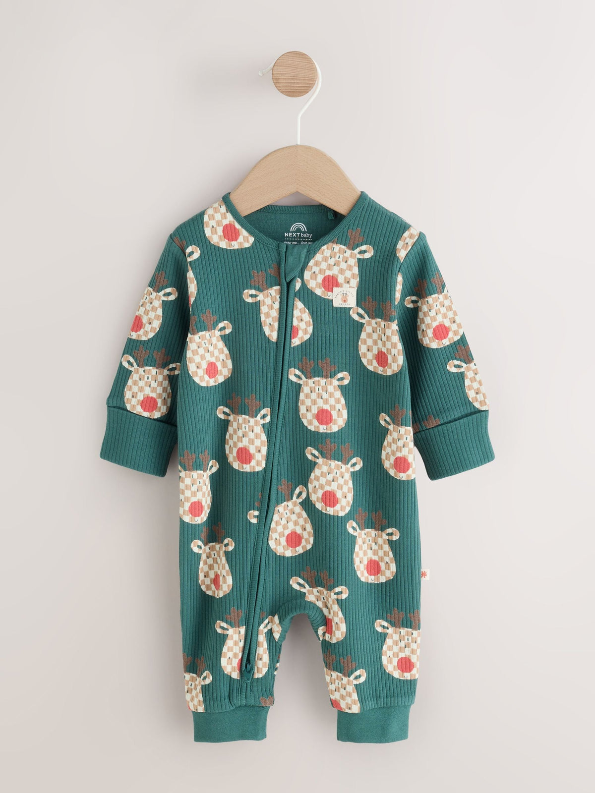 Green Reindeer Christmas Two Way Zip Sleepsuit (0mths-3yrs) - image 6