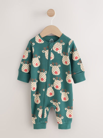 Green Reindeer Christmas Two Way Zip Sleepsuit (0mths-3yrs) - image 6