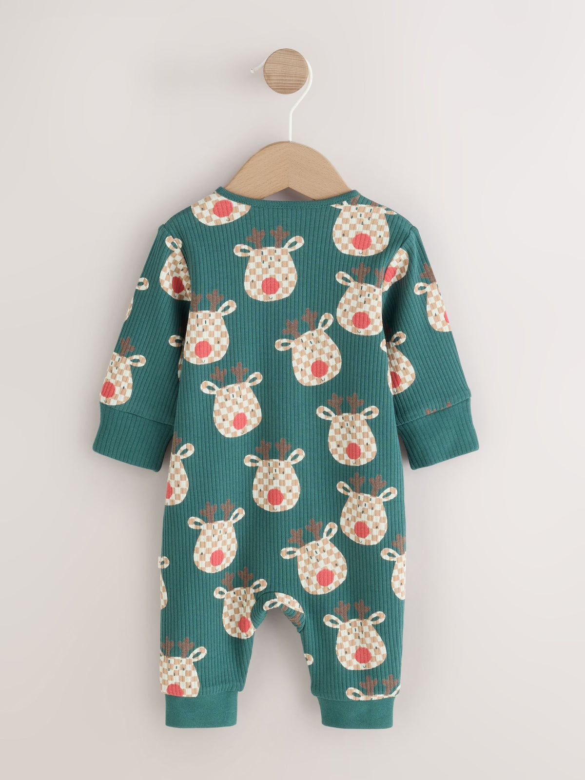 Green Reindeer Christmas Two Way Zip Sleepsuit (0mths-3yrs) - image 7