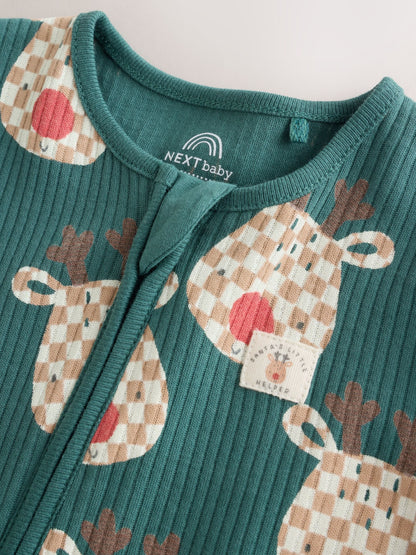 Green Reindeer Christmas Two Way Zip Sleepsuit (0mths-3yrs) - image 8