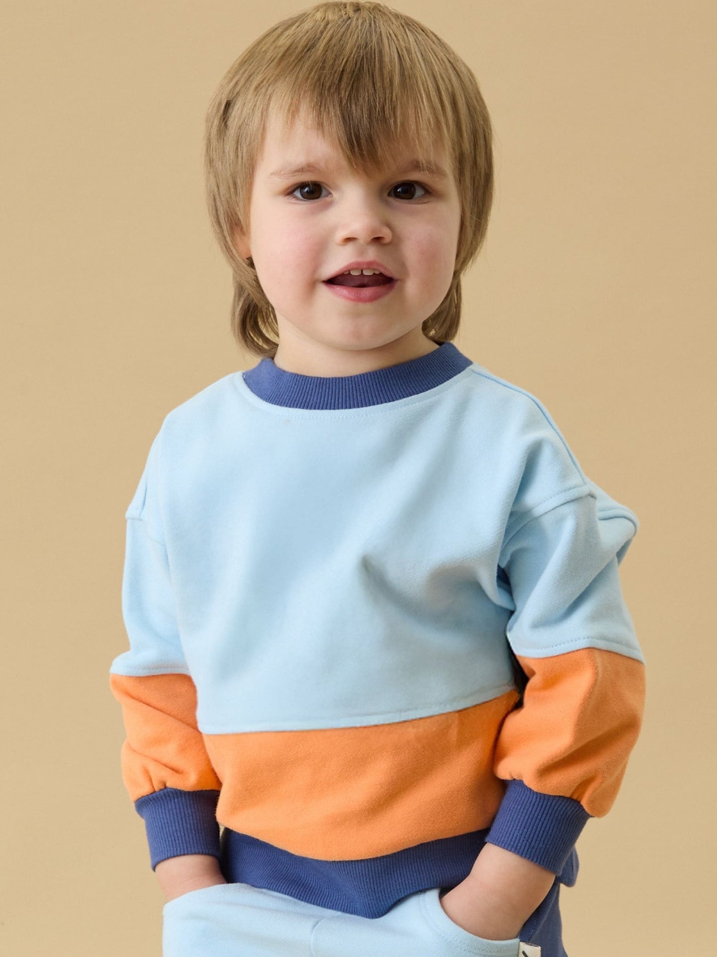 Dsiney Kidz - KIDLY by MORI Orange Colourblock Soft Cotton Oversized Sweatshirt image 1