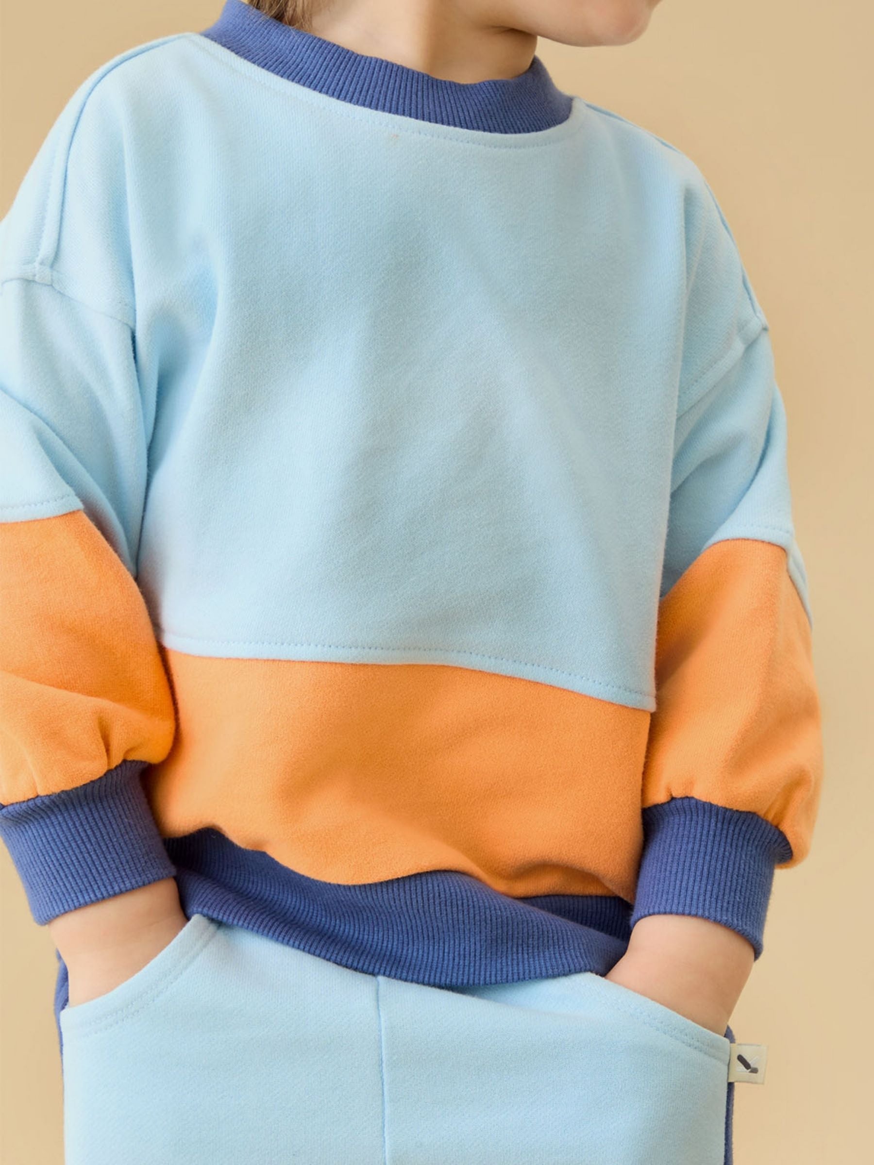 Dsiney Kidz - KIDLY by MORI Orange Colourblock Soft Cotton Oversized Sweatshirt image 3