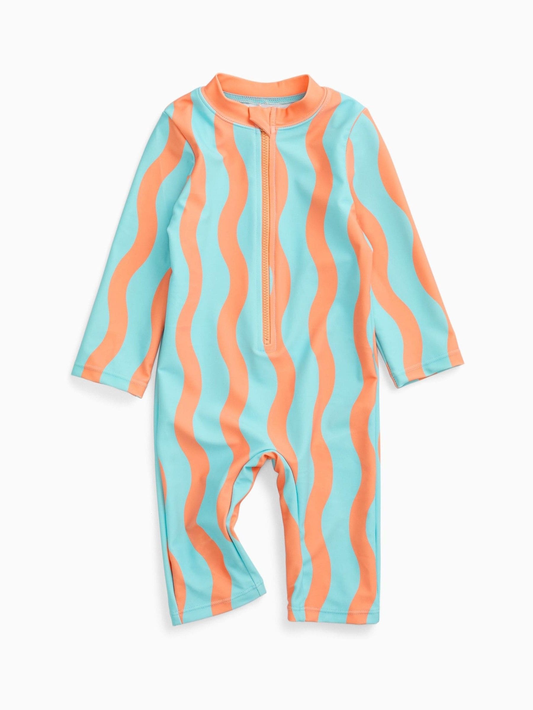 KIDLY by MORI Turquiose Orange Front Zip Sunsafe Swimsuit image 3