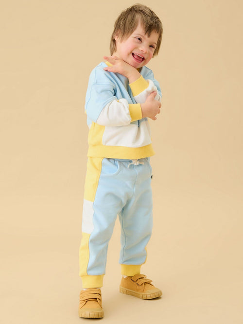 KIDLY by MORI Yellow Colourblock Soft Cotton Joggers image 1