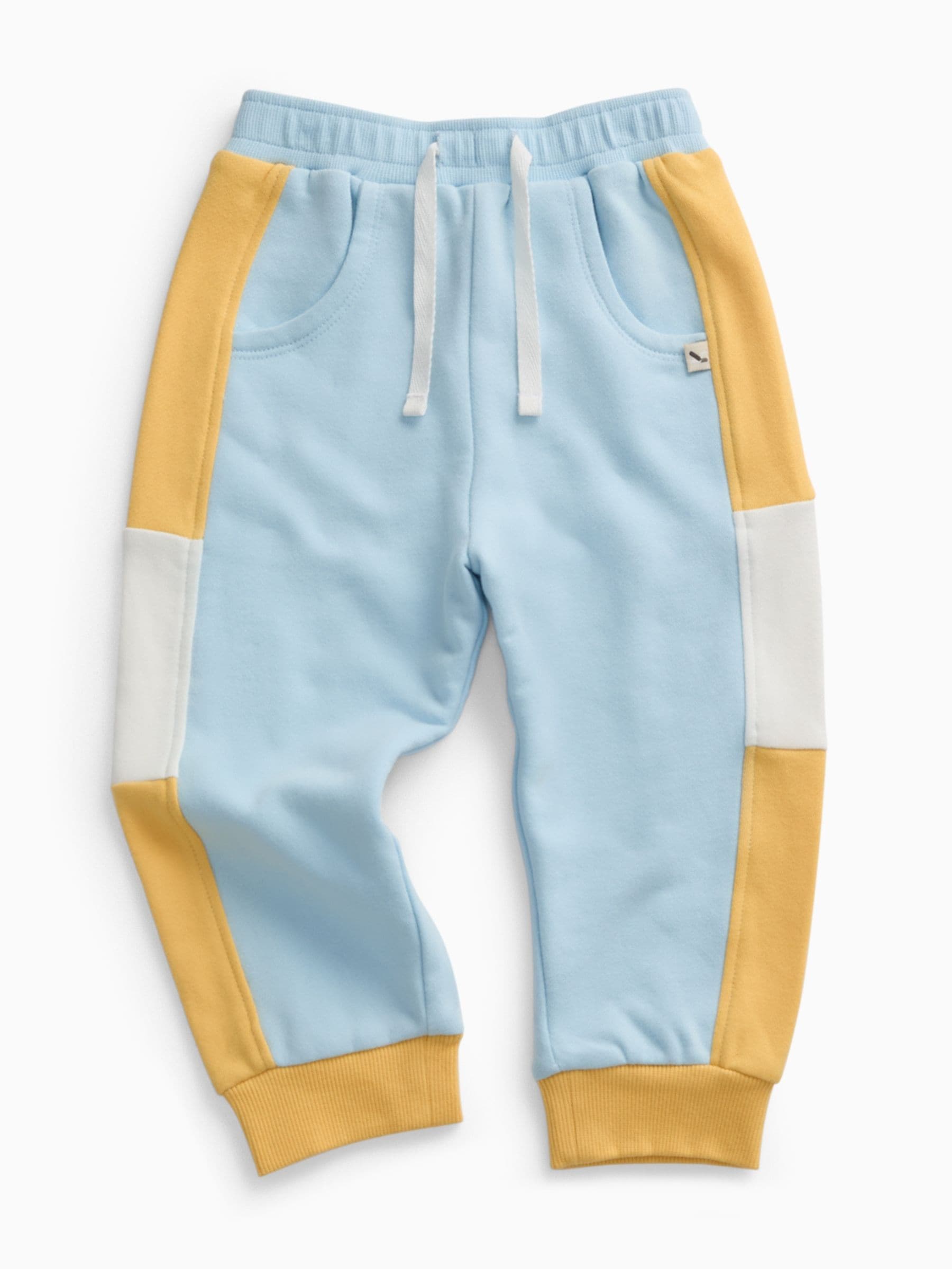 KIDLY by MORI Yellow Colourblock Soft Cotton Joggers image 2