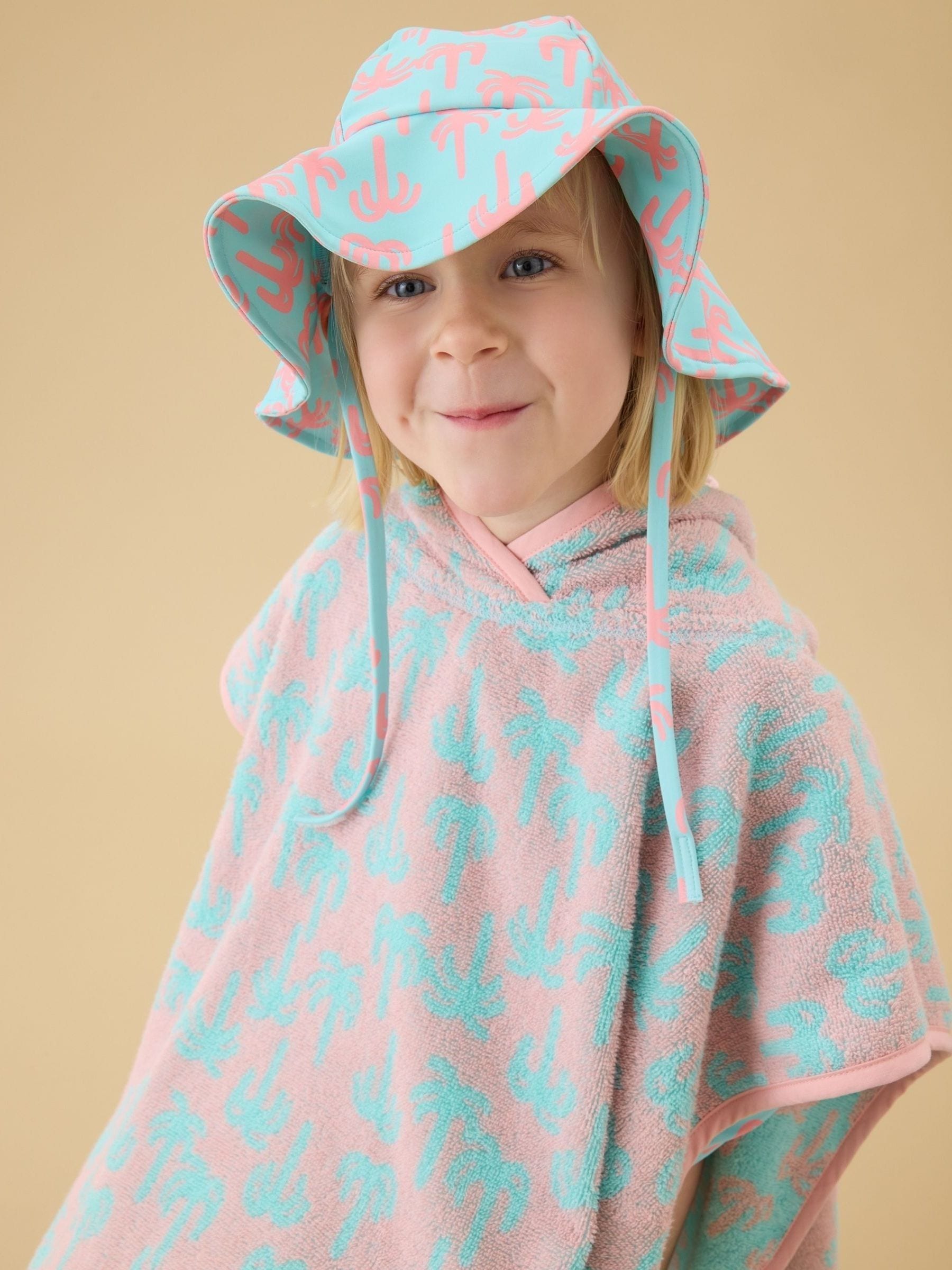 KIDLY by MORI Blue Palm Tree Reversible Hooded Beach/Pool Towel image 2