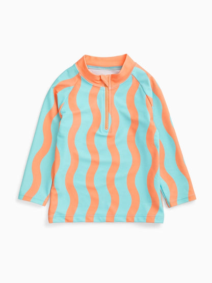 KIDLY by MORI Turquiose Orange Sunsafe Zip Rash Vest image 5