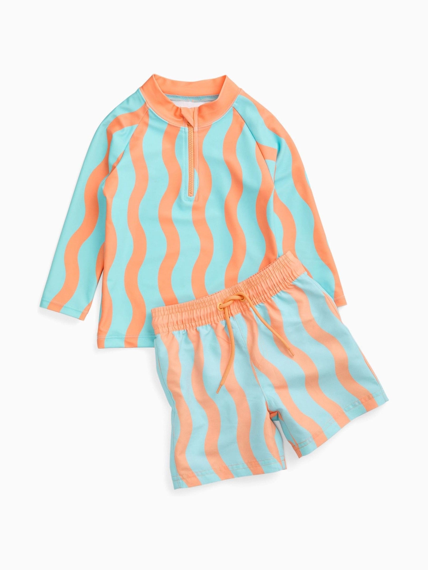 KIDLY by MORI Turquiose Orange Sunsafe Zip Rash Vest image 5