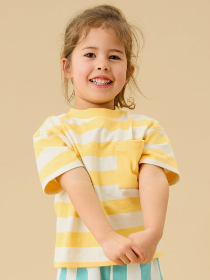 KIDLY by MORI Yellow Striped Soft Cotton Oversized T-Shirt image 4