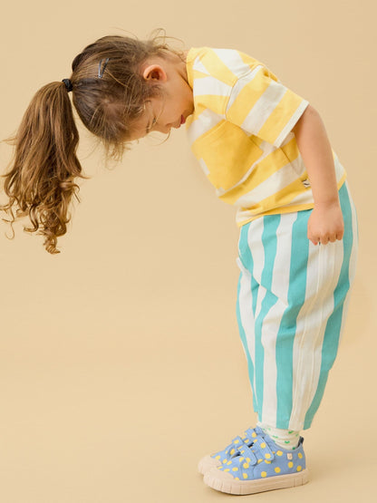 KIDLY by MORI Yellow Striped Soft Cotton Oversized T-Shirt image 5