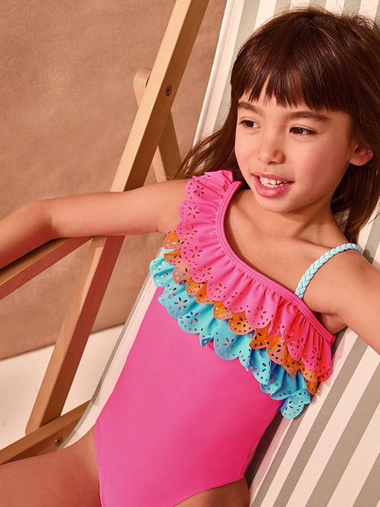 Dsiney Kidz - Monsoon Pink Asymmetrical Broderie Tier Swimsuit image 1