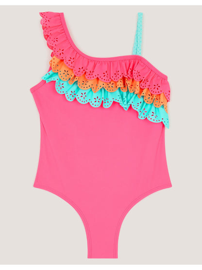 Monsoon Pink Asymmetrical Broderie Tier Swimsuit image 2