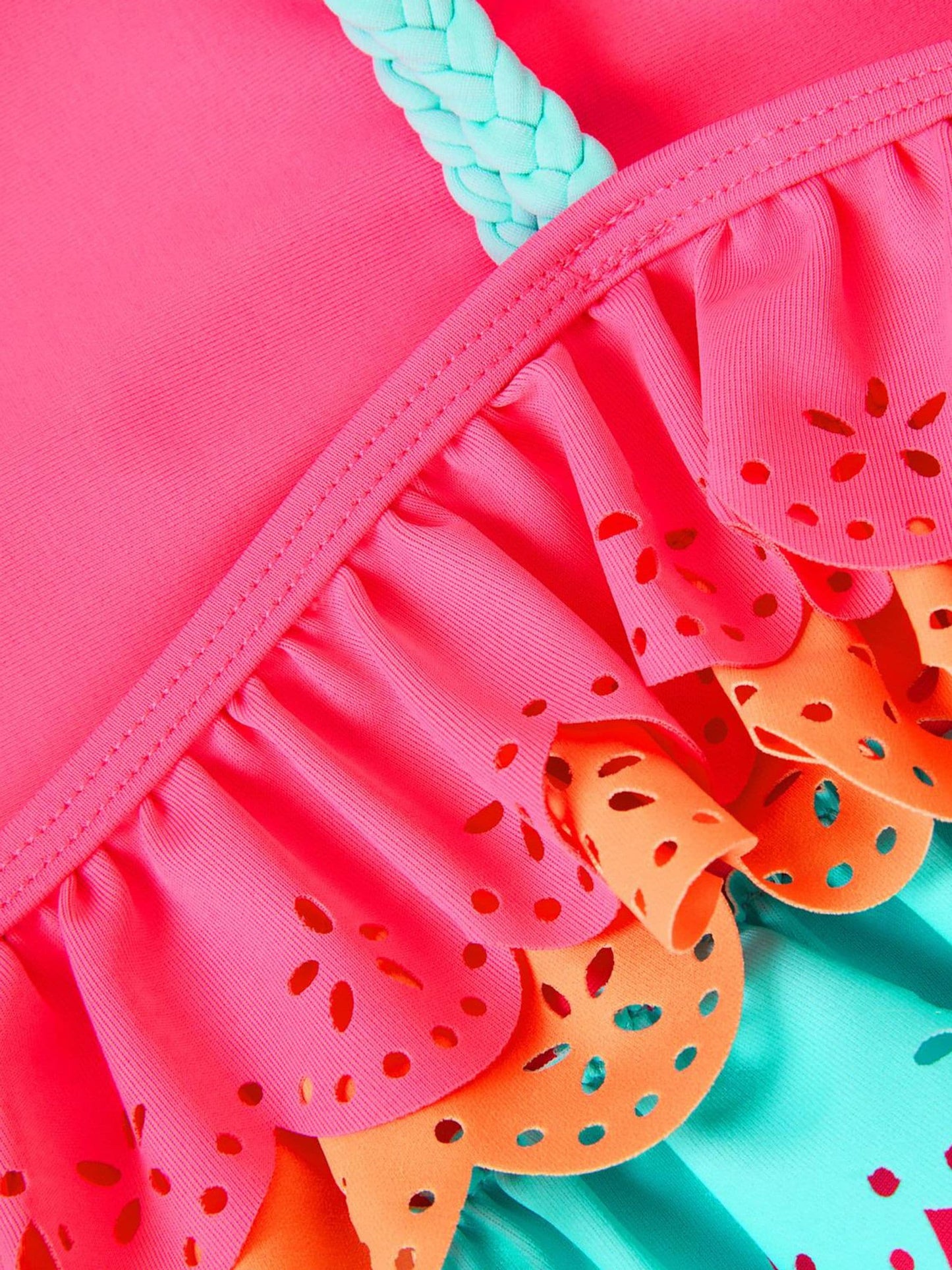 Monsoon Pink Asymmetrical Broderie Tier Swimsuit image 4
