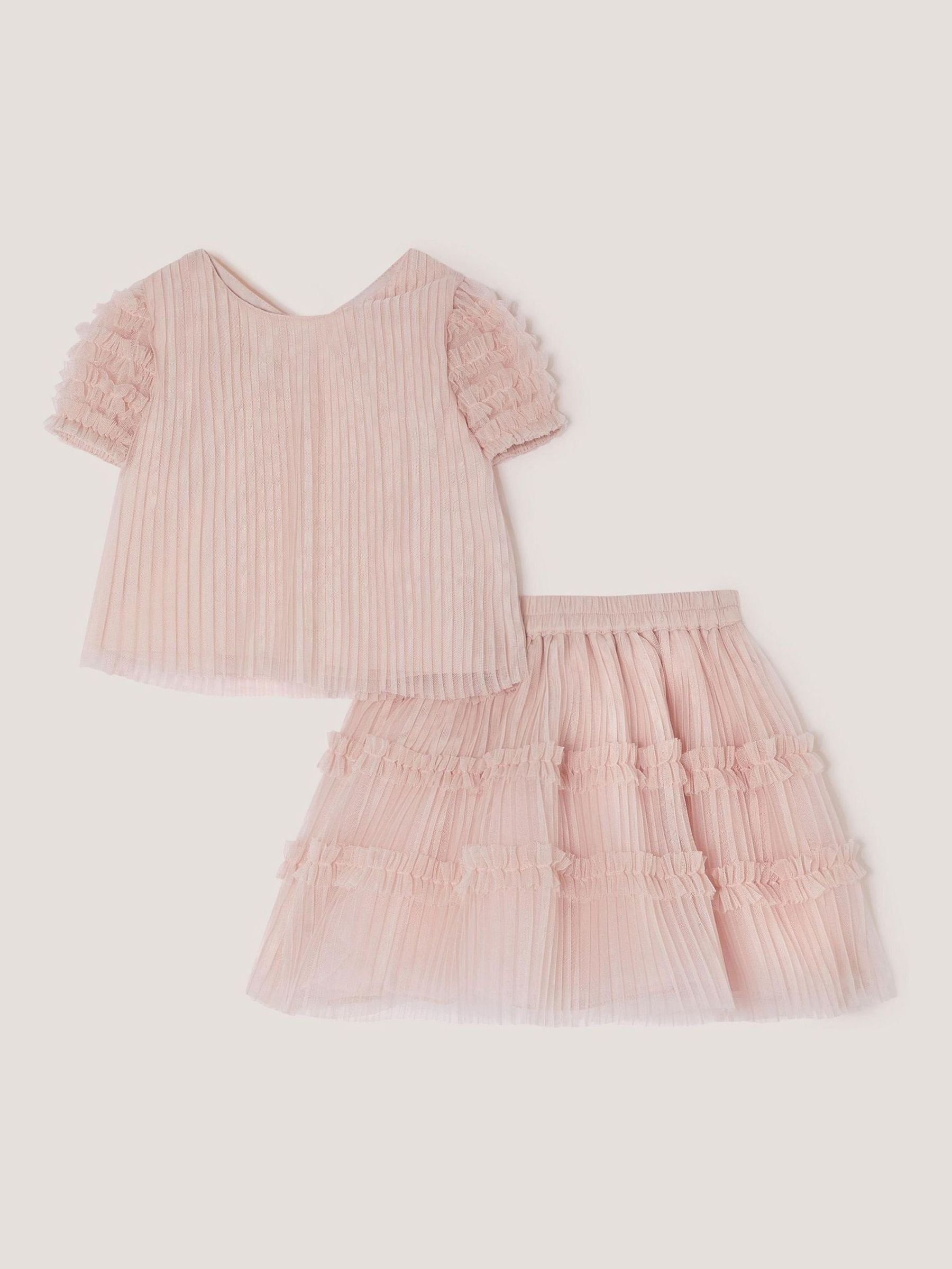 Monsoon Pink Baby Ruffle Pleated Top & Skirt Set image 1
