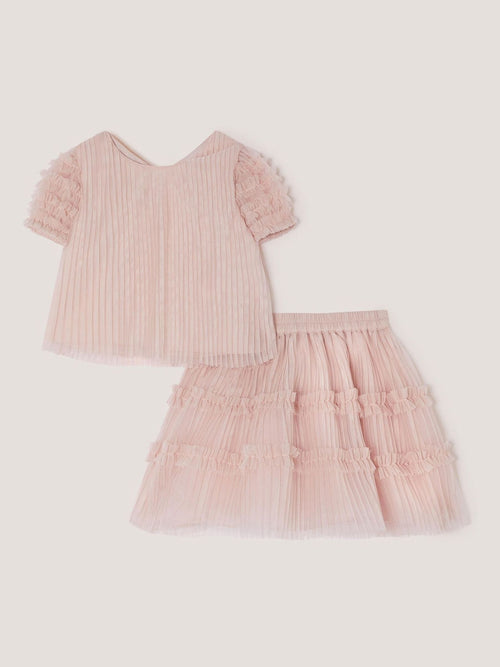 Monsoon Pink Baby Ruffle Pleated Top & Skirt Set image 1