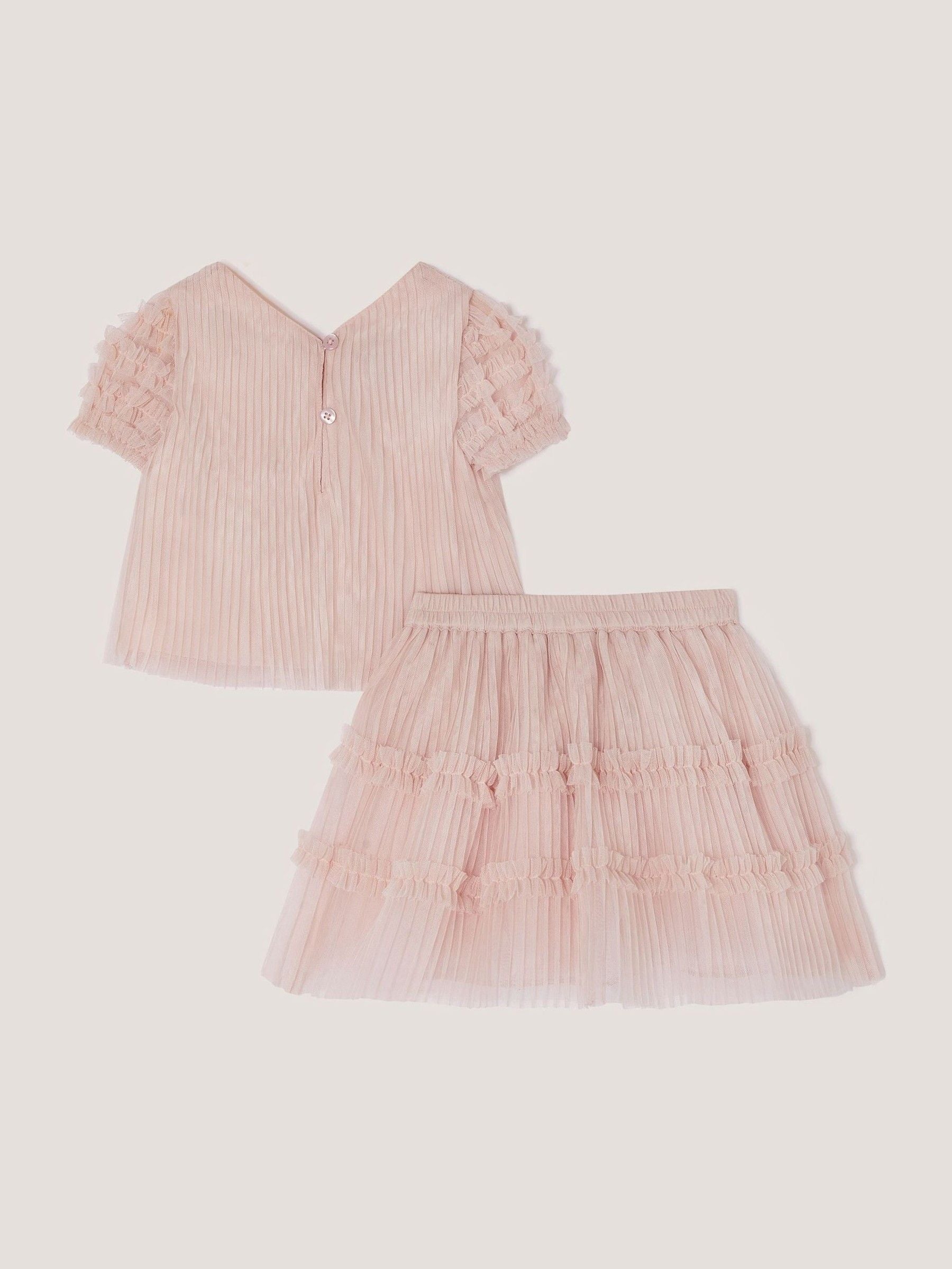Monsoon Pink Baby Ruffle Pleated Top & Skirt Set image 2