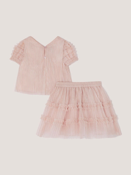 Monsoon Pink Baby Ruffle Pleated Top & Skirt Set image 2