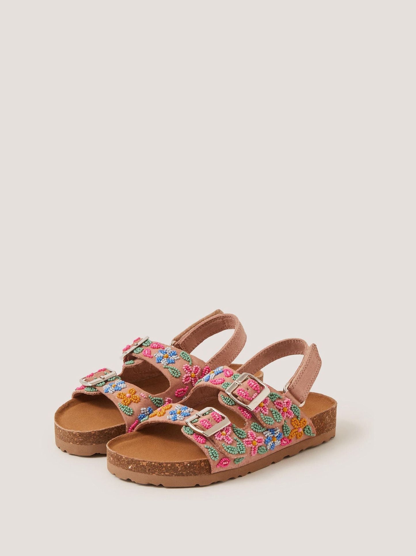 Monsoon Brown Floral Beaded Buckle Strap Sandals image 1