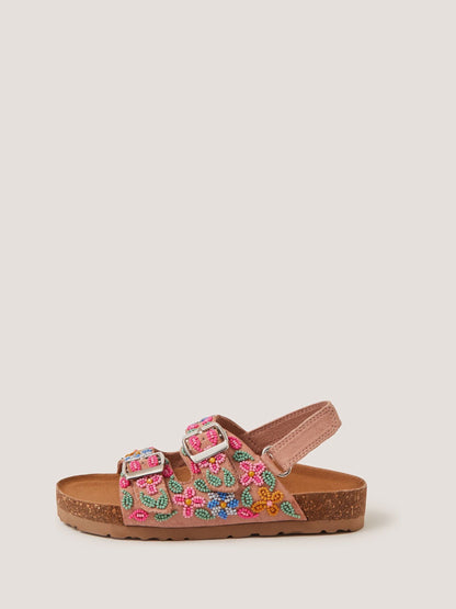 Monsoon Brown Floral Beaded Buckle Strap Sandals image 2