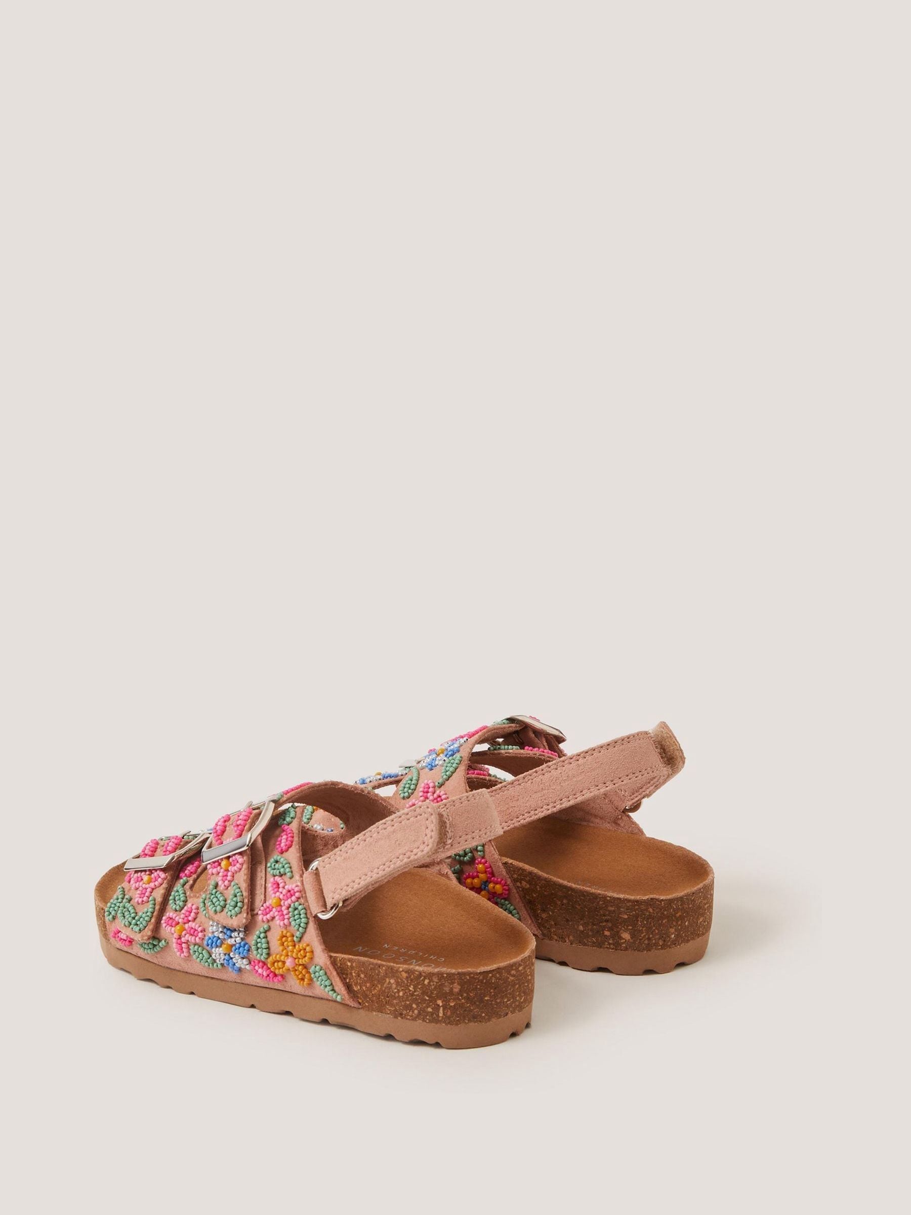 Monsoon Brown Floral Beaded Buckle Strap Sandals image 3