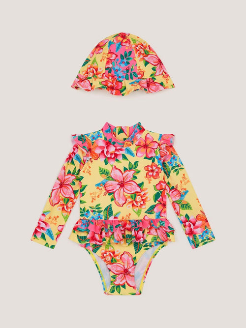Dsiney Kidz - Monsoon Yellow Baby Floral UPF50+ Swimsuit And Hat image 1