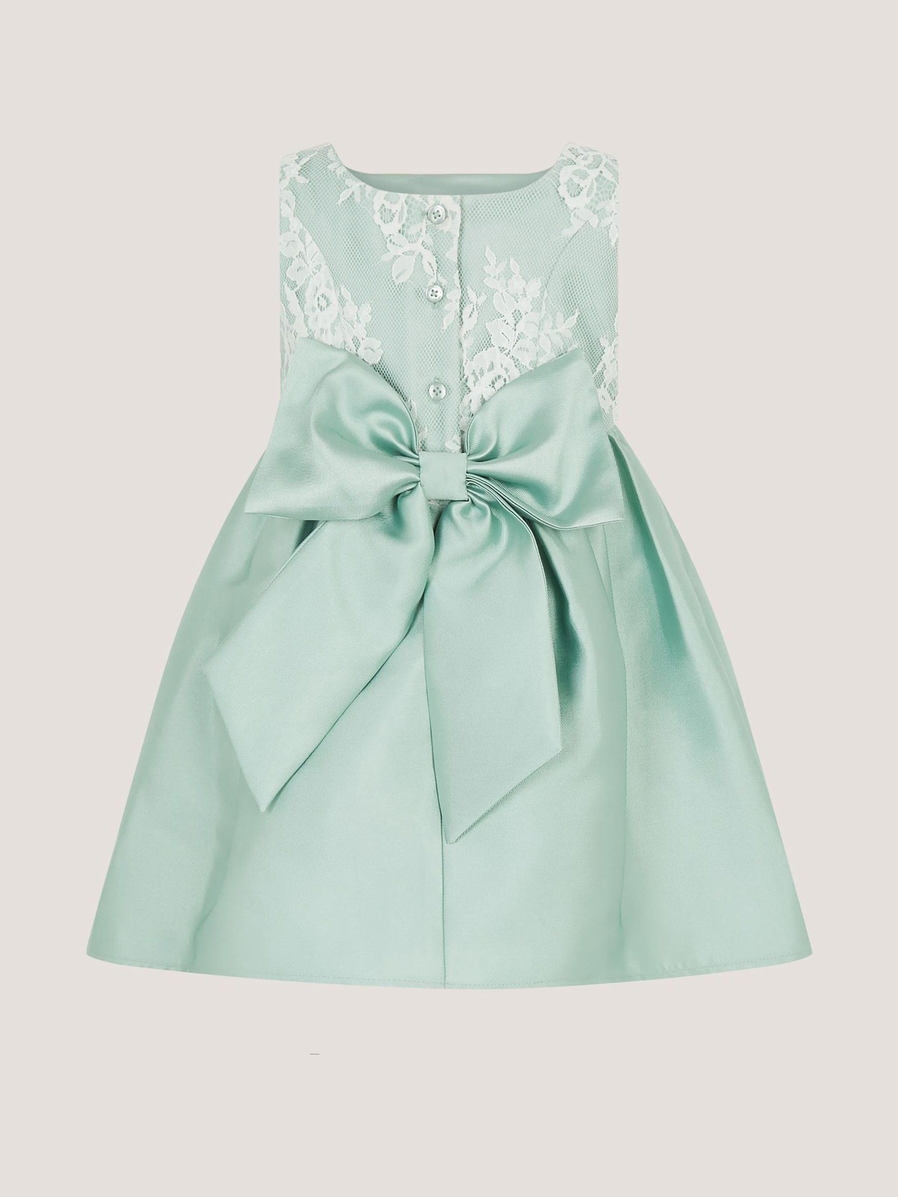 Monsoon Sage Green Baby Juno Lace Satin Dress image 2