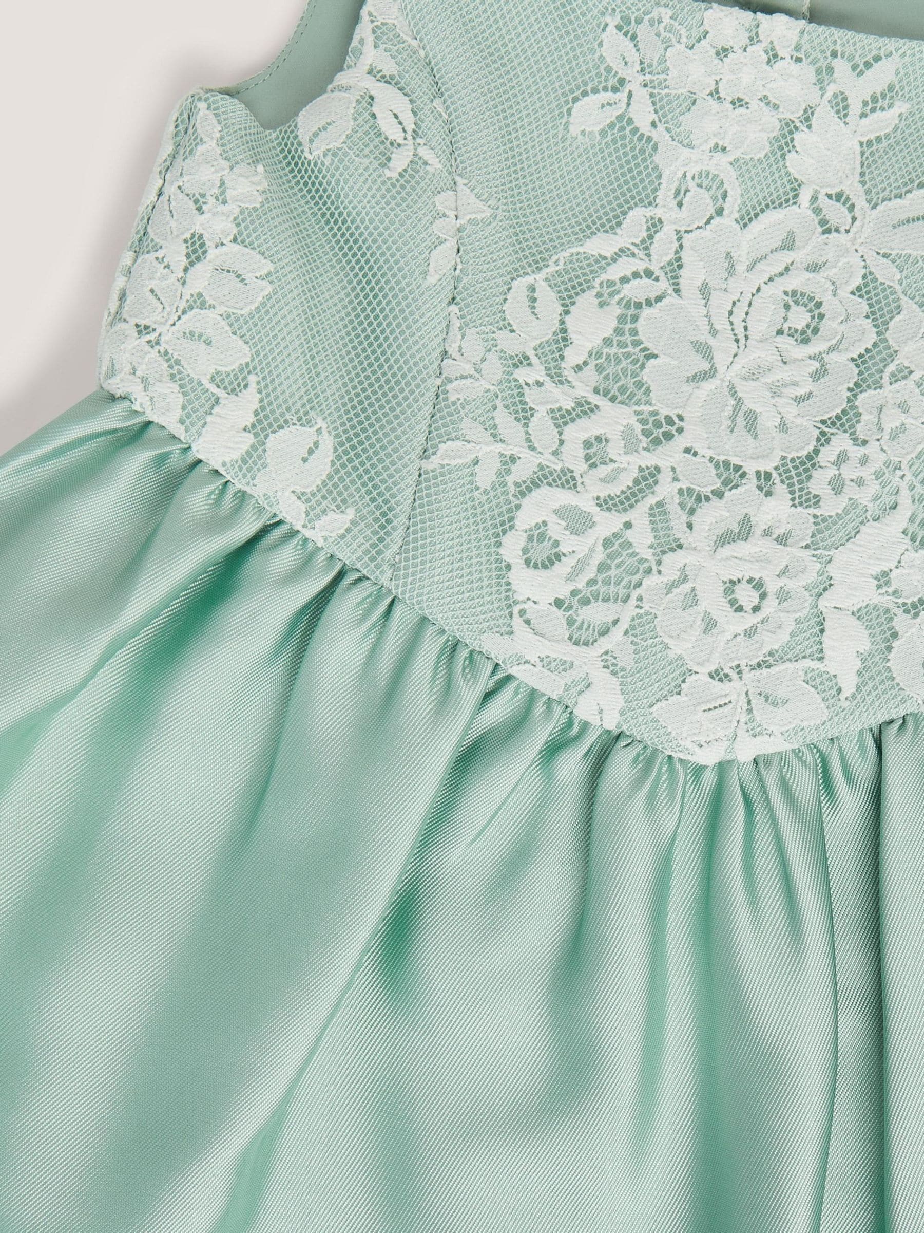Monsoon Sage Green Baby Juno Lace Satin Dress image 3