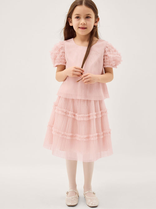 Monsoon Pink Ruffled Pleated Top & Skirt Set image 1