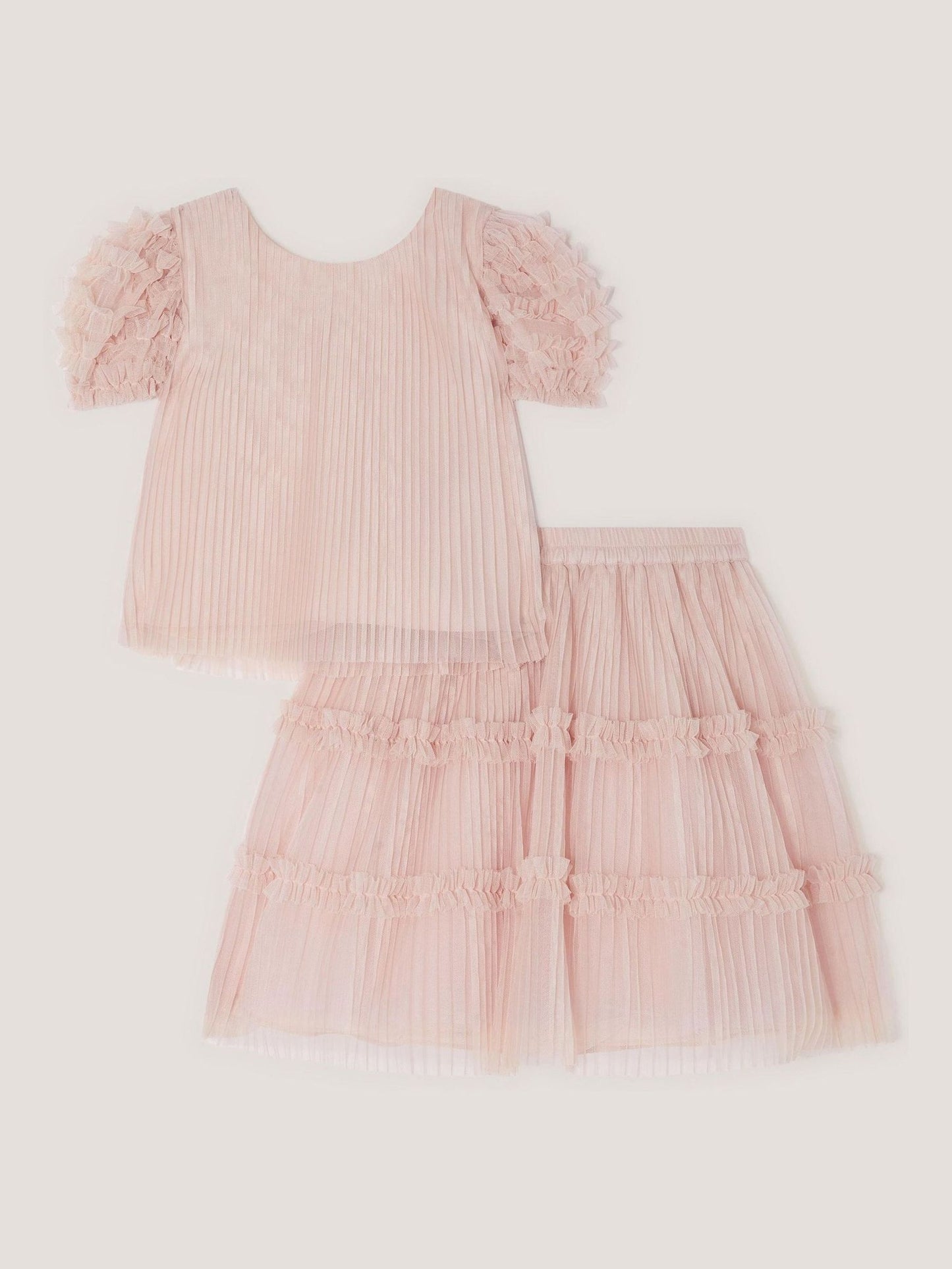 Monsoon Pink Ruffled Pleated Top & Skirt Set image 2