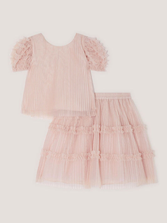 Monsoon Pink Ruffled Pleated Top & Skirt Set image 2