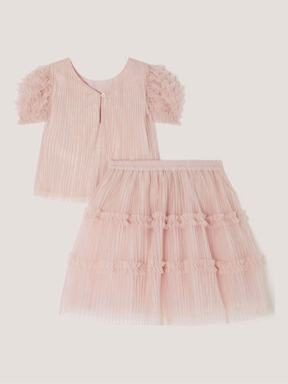 Monsoon Pink Ruffled Pleated Top & Skirt Set image 3