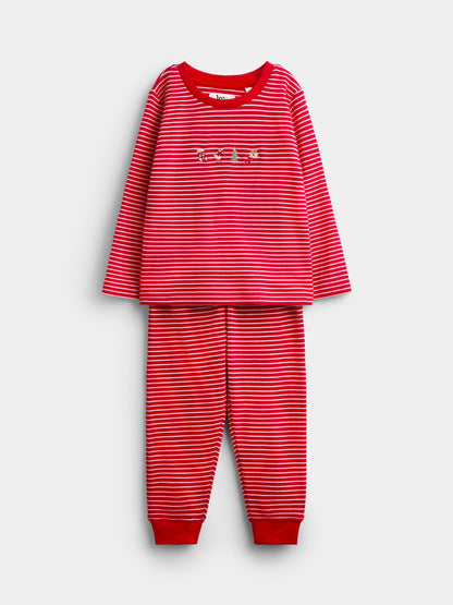 JoJo Maman Bébé Red Stripe Christmas Jersey Pyjamas - image 1