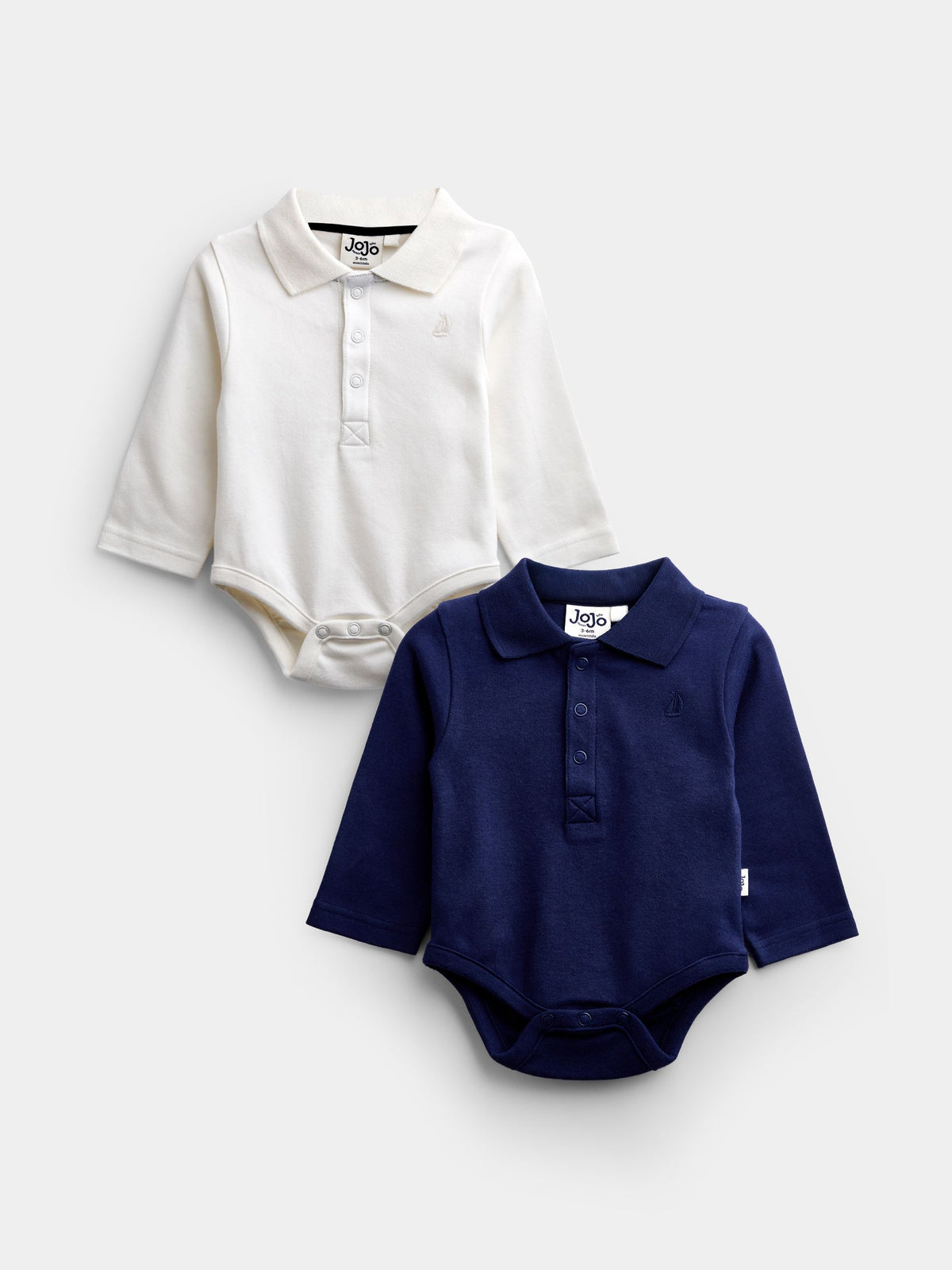 Dsiney Kidz - JoJo Maman Bébé Navy Blue & Cream 2-Pack Plain Polo Bodysuits image 1