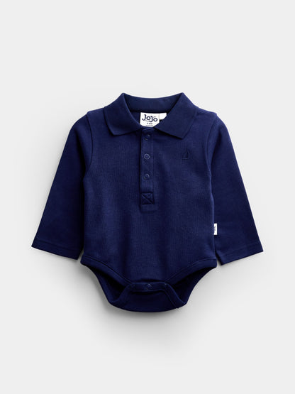 Dsiney Kidz - JoJo Maman Bébé Navy Blue & Cream 2-Pack Plain Polo Bodysuits image 3