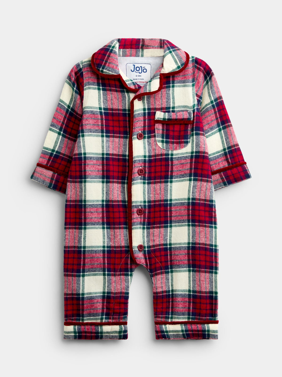 JoJo Maman Bébé Cream Check Woven All-In-One Pyjamas - image 1