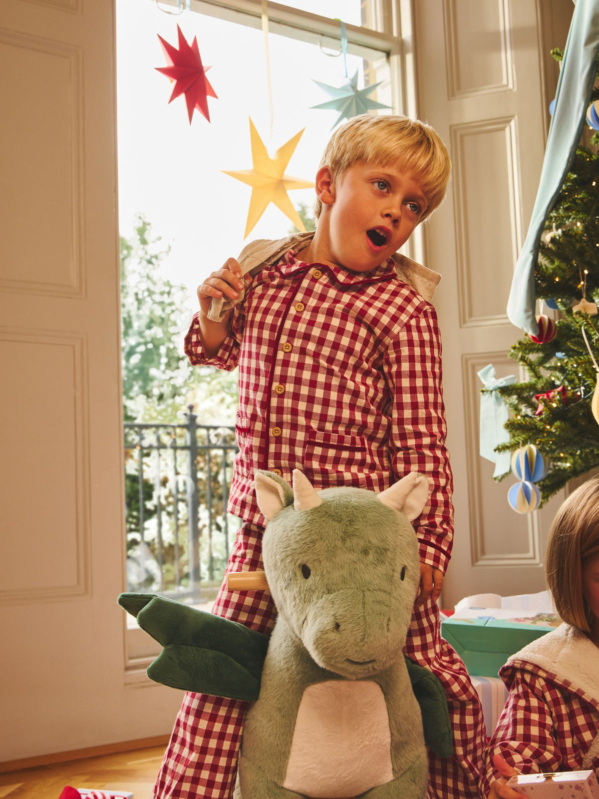 JoJo Maman Bébé Burgundy Gingham Christmas Woven Pyjamas - image 1