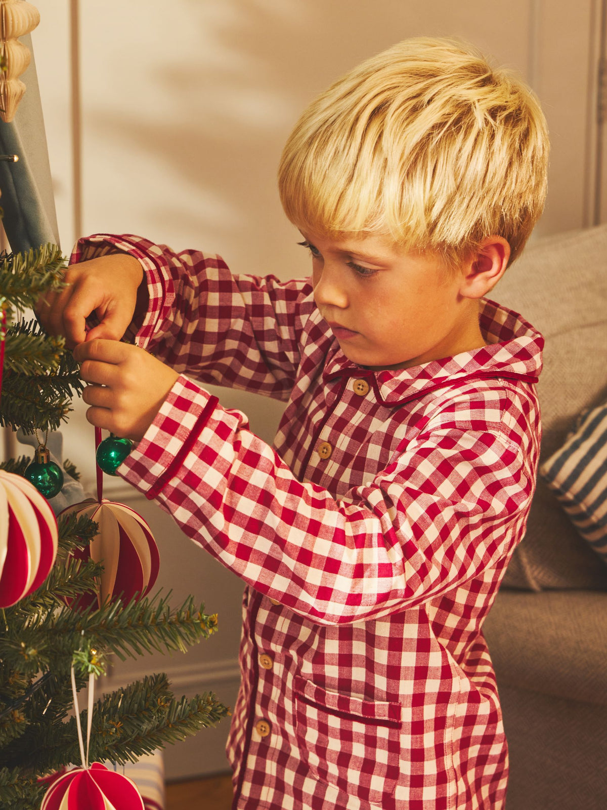 JoJo Maman Bébé Burgundy Gingham Christmas Woven Pyjamas - image 3